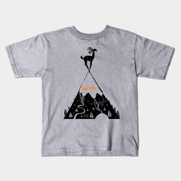 How to live - be you! Mountain sheep on summit - orange Kids T-Shirt by mnutz